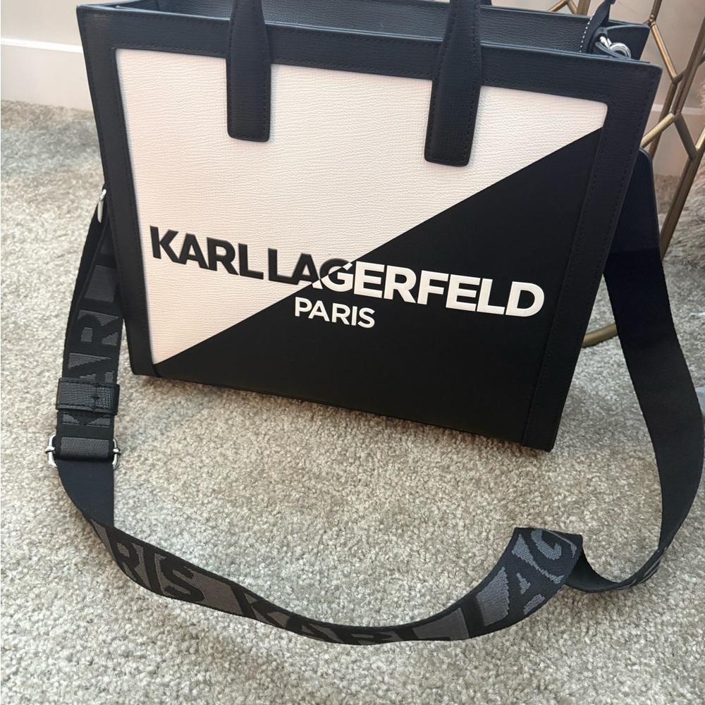 Karl Lagerfeld Black and White Purse with Detachable Strap 🌸